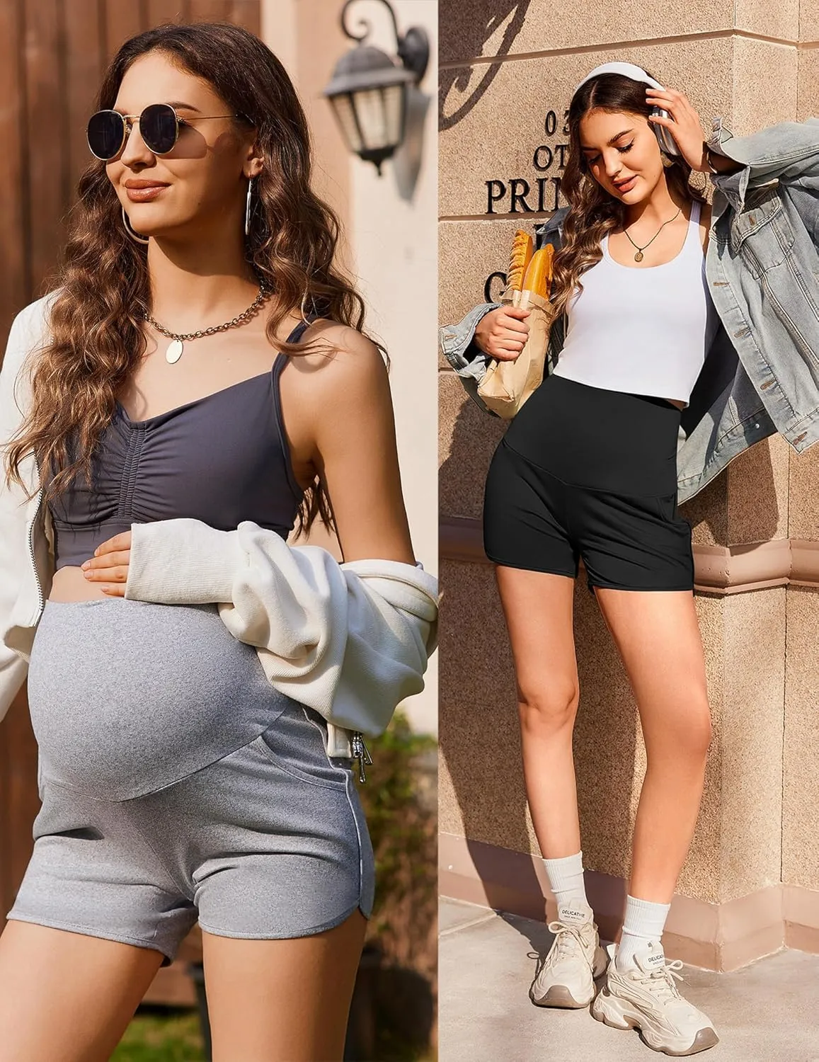 Ekouaer Women's Maternity Shorts Over The Belly Pregnancy Lounge Summer Workout Running Pajama Sleep Short with Pockets S-XXL