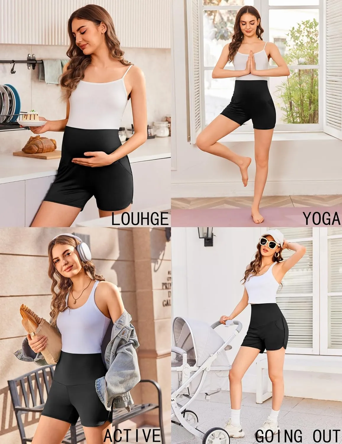 Ekouaer Women's Maternity Shorts Over The Belly Pregnancy Lounge Summer Workout Running Pajama Sleep Short with Pockets S-XXL