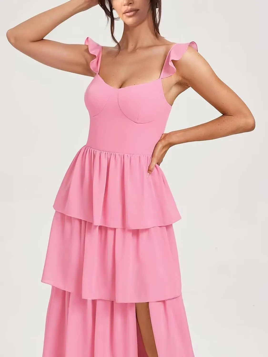 Elmiansly Tiered Ruffles Bridesmaid Dresses 2025 for Women Chiffon Formal Evening Dresses with Ruffles