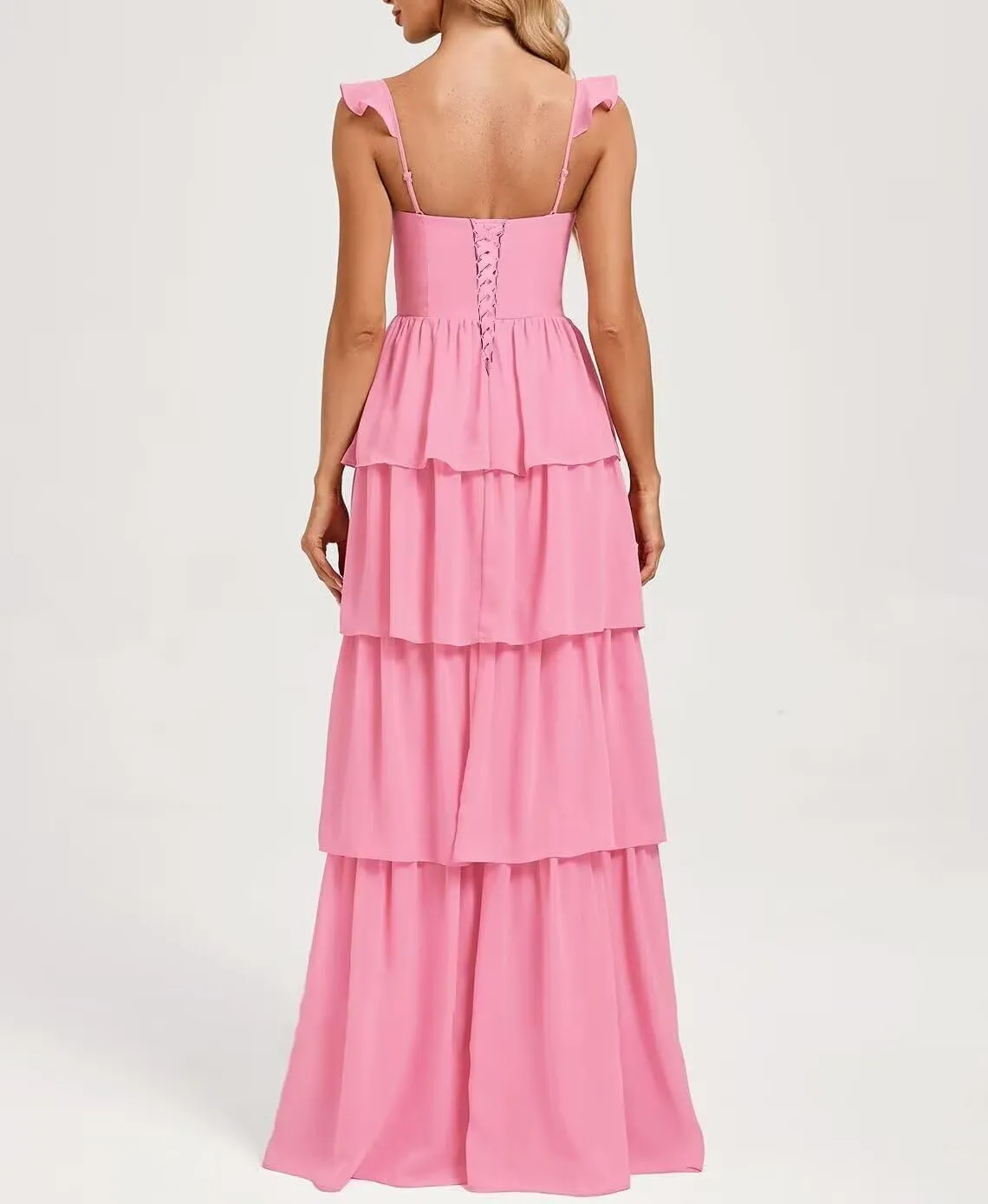 Elmiansly Tiered Ruffles Bridesmaid Dresses 2025 for Women Chiffon Formal Evening Dresses with Ruffles