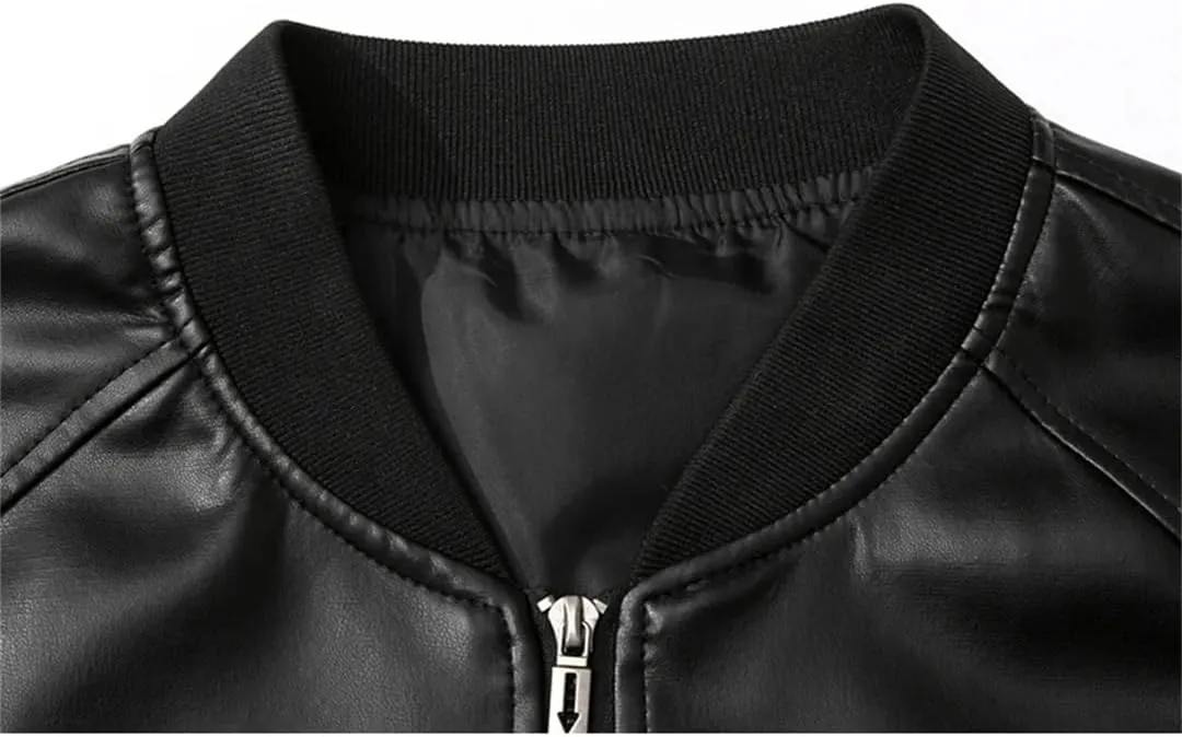 ERFMFKL Mens Classic Leather Jacket Stand Up Collar Solid Color Casual Motorcycle Coat Pu Leather Jackets