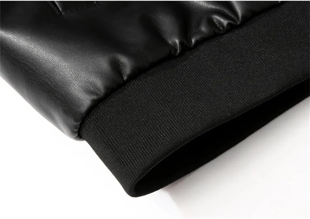 ERFMFKL Mens Classic Leather Jacket Stand Up Collar Solid Color Casual Motorcycle Coat Pu Leather Jackets