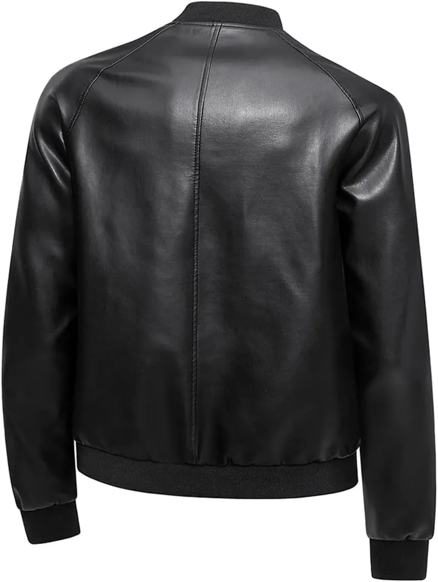ERFMFKL Mens Classic Leather Jacket Stand Up Collar Solid Color Casual Motorcycle Coat Pu Leather Jackets