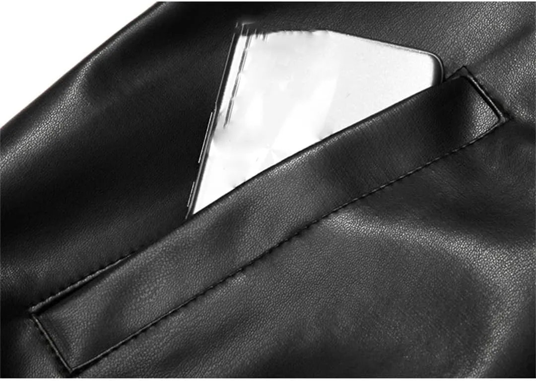 ERFMFKL Mens Classic Leather Jacket Stand Up Collar Solid Color Casual Motorcycle Coat Pu Leather Jackets