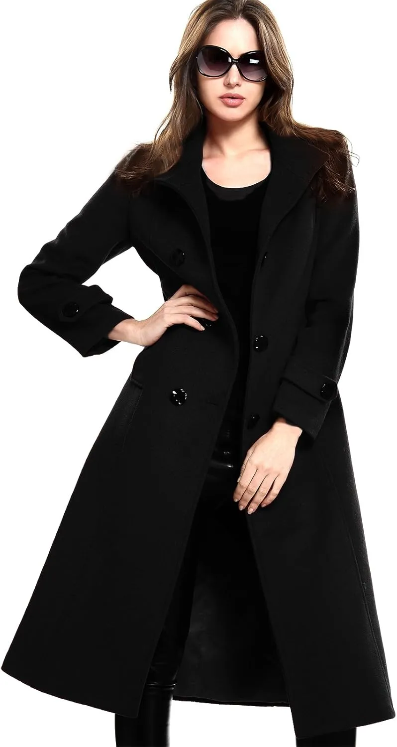 Escalier Women's Wool Trench Coat Winter Double-Breasted Jacket with Belts