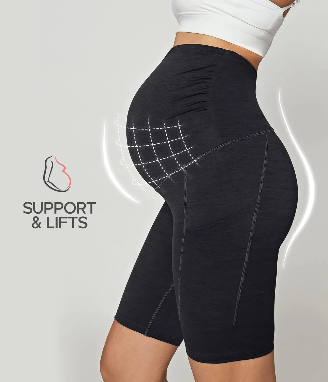 Ewedoos Maternity Biker Shorts with Pockets Buttery Soft Maternity Shorts Over Belly Pregnancy Shorts Active Yogs Short