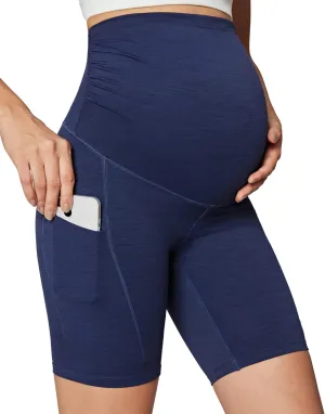 Ewedoos Maternity Biker Shorts with Pockets Buttery Soft Maternity Shorts Over Belly Pregnancy Shorts Active Yogs Short