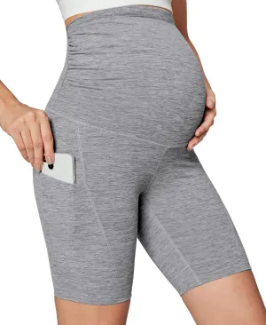 Ewedoos Maternity Biker Shorts with Pockets Buttery Soft Maternity Shorts Over Belly Pregnancy Shorts Active Yogs Short