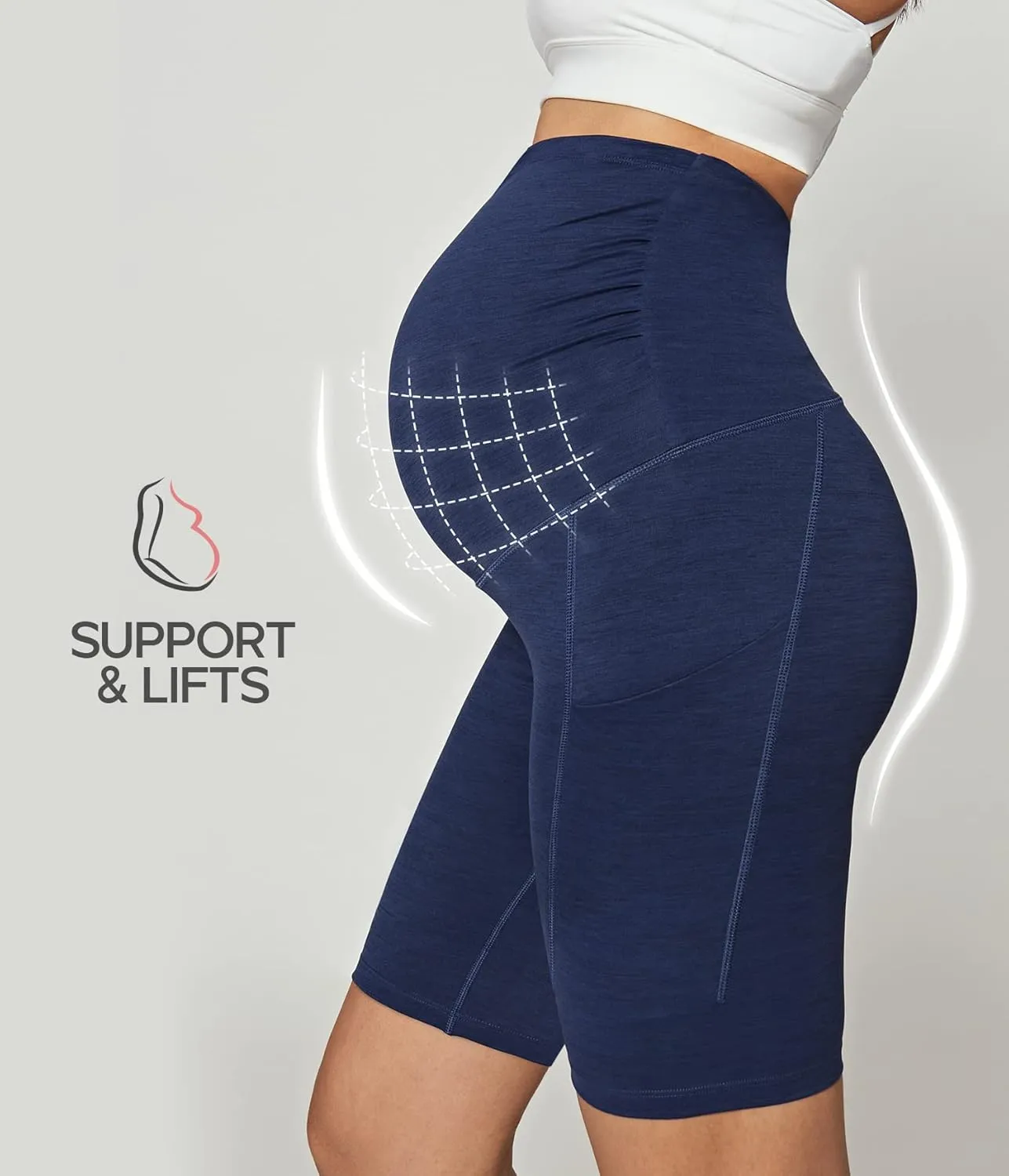 Ewedoos Maternity Biker Shorts with Pockets Buttery Soft Maternity Shorts Over Belly Pregnancy Shorts Active Yogs Short