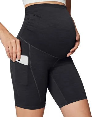 Ewedoos Maternity Biker Shorts with Pockets Buttery Soft Maternity Shorts Over Belly Pregnancy Shorts Active Yogs Short