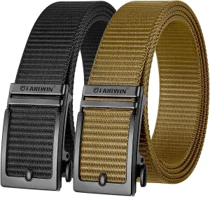 FAIRWIN Golf Belts for Men 2 Pack Mens Ratchet Casual Belts for Jeans Adjustable Slide Belt Carry Belt Web Nylon Belt