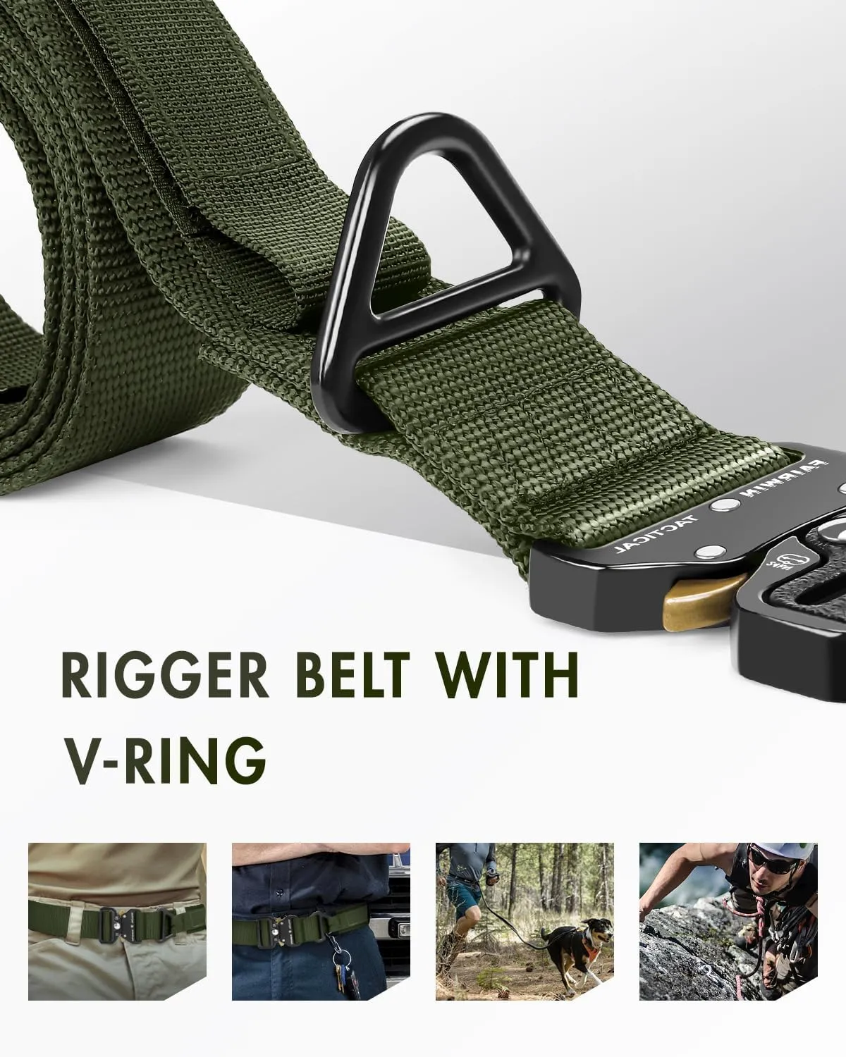 FAIRWIN Men's Tactical Belt, Rigger Belt, Utility Nylon Web Waist Work Belt for Men with V-ring Quick-Release Buckle