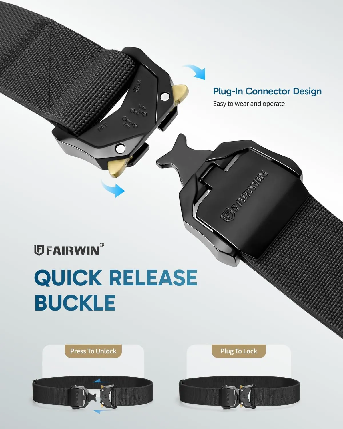 FAIRWIN Tactical Belt Men, 1.5" Nylon Web Military Hiking Rigger Work Belts with Heavy-Duty Quick-Release Buckle