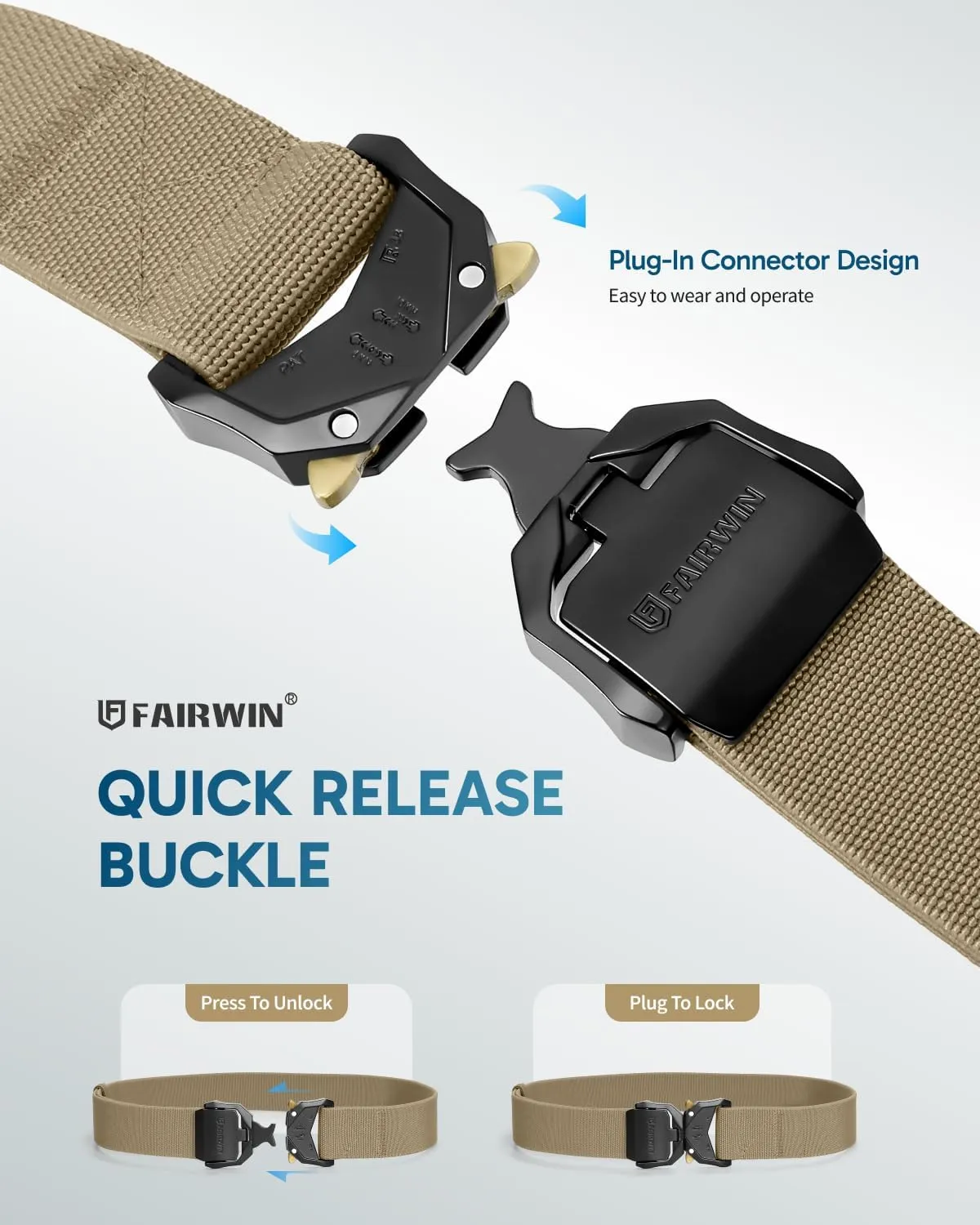 FAIRWIN Tactical Belt Men, 1.5" Nylon Web Military Hiking Rigger Work Belts with Heavy-Duty Quick-Release Buckle