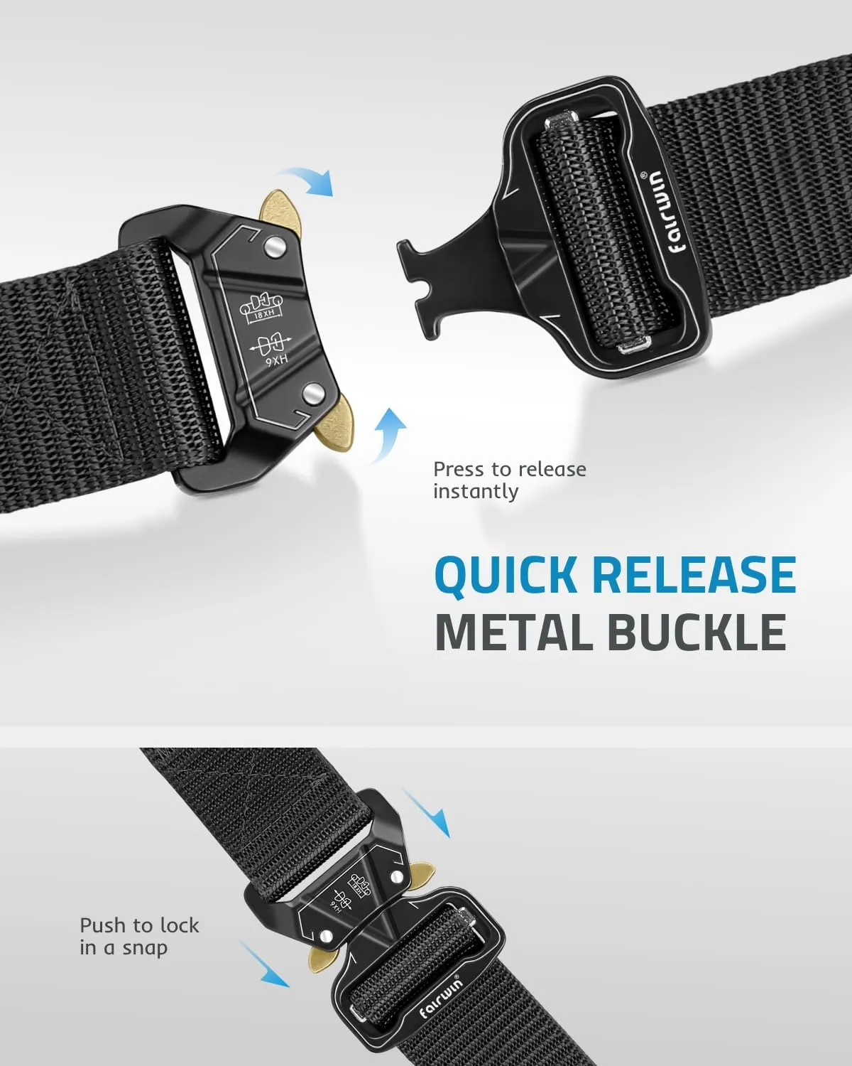 FAIRWIN Tactical Belt, Military Style Webbing Riggers Web Gun Belt with Heavy-Duty Quick-Release Metal Buckle