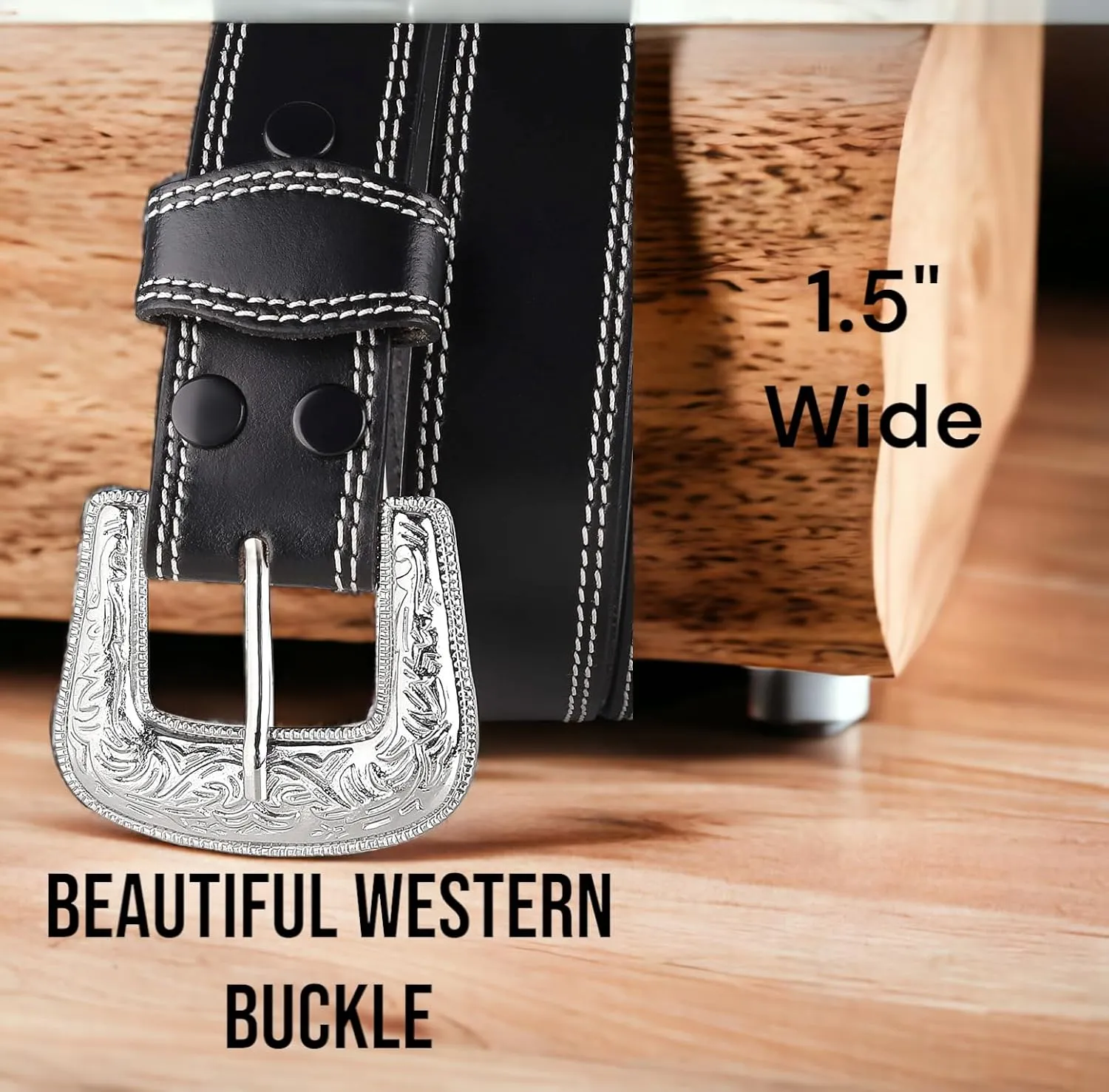 F&L CLASSIC mens Western full grain Leather belt Strap w/Snaps for Interchangeable Buckles, USA,