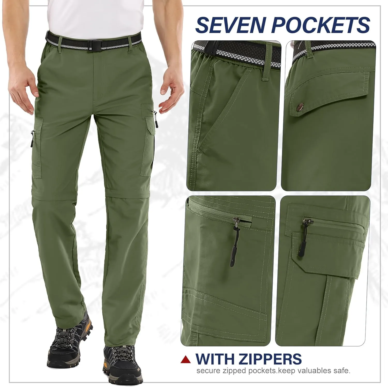 Fishing Pants for Men, Waterproof Convertible Quick Dry Pants for Wading, Lightweight Breathable Hiking Pants Mens