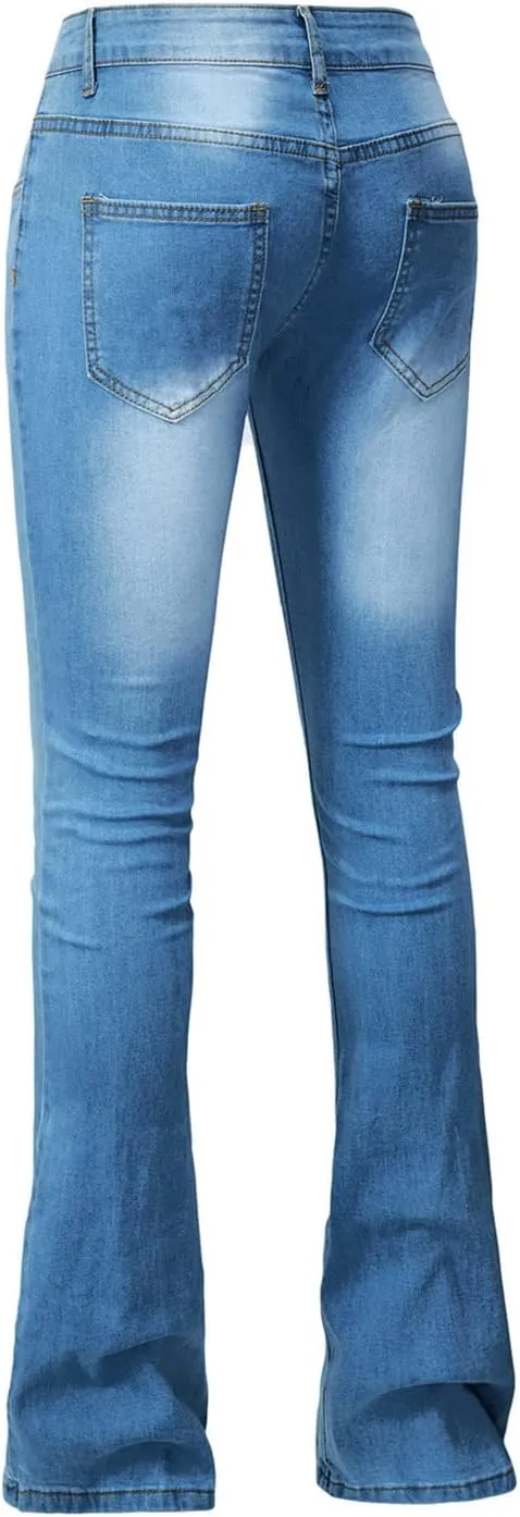 Flare Jeans for Women Comfy 2024 Figure Flattering Stretch Button Pockets Straight Denim Outdoor Skinny Lounge Jeans