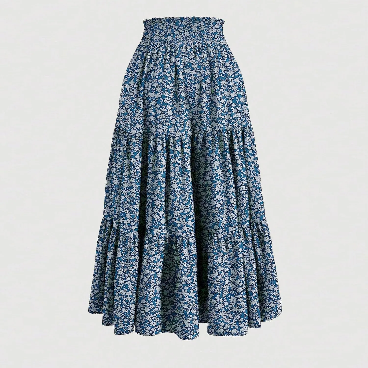 Floral Long Skirts for Women Trendy Summer High Waisted Tiered Maxi Skirt Boho Flowy A Line Ruffle Hem Beach Skirt