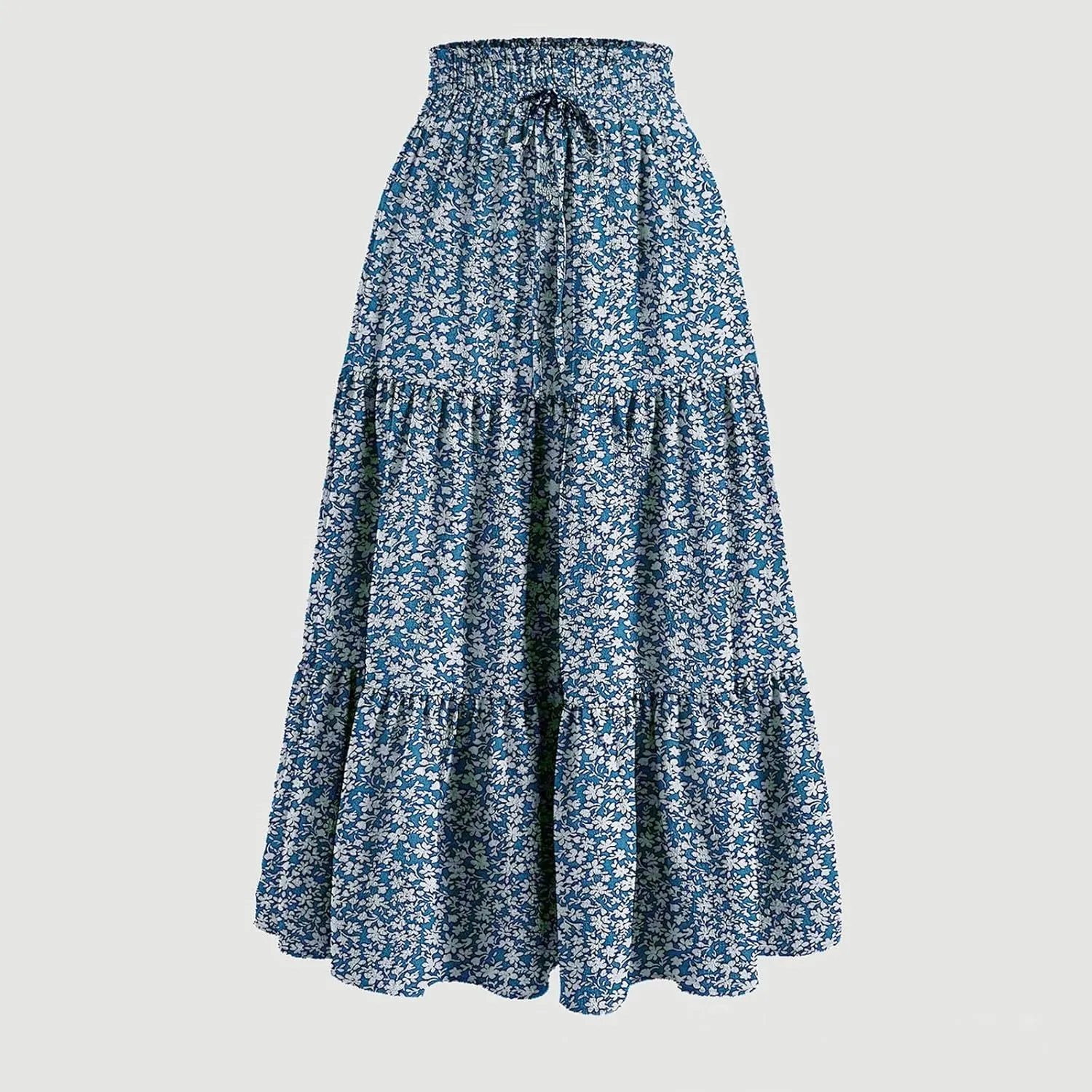 Floral Long Skirts for Women Trendy Summer High Waisted Tiered Maxi Skirt Boho Flowy A Line Ruffle Hem Beach Skirt
