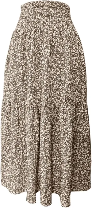 Floral Maxi Skirt for Women Boho A-Line Flowy Swing Long Skirts Elastic High Waisted Comfy Summer Vacation Skirts