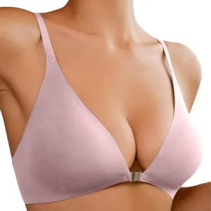 Front Closure Bras for Women No Underwire Low Cut Deep V Padded Bralette Seamless Comfy Bras with Support