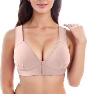Front Closure Wireless Bras for Women Full Coverage Post Surgery Compression Back Smoothing Comfort Adjustable