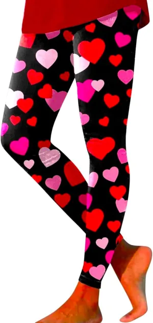 Gifts Tummy Control Leggings for Women with Pockets Valentines Leggings Women Elastic Thermal Legging Pants Love Heart Leggings Women High Waisted Leggings High Waist Compression Pants