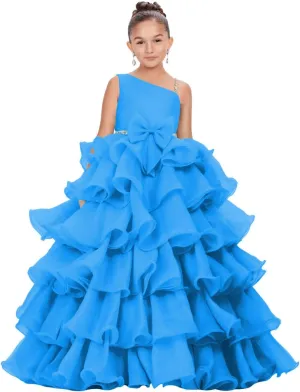 Girls Beaded Miss National Pageant Dresses Ruffled Pleat Rhinestones Kids Children 1st Pageant Dress