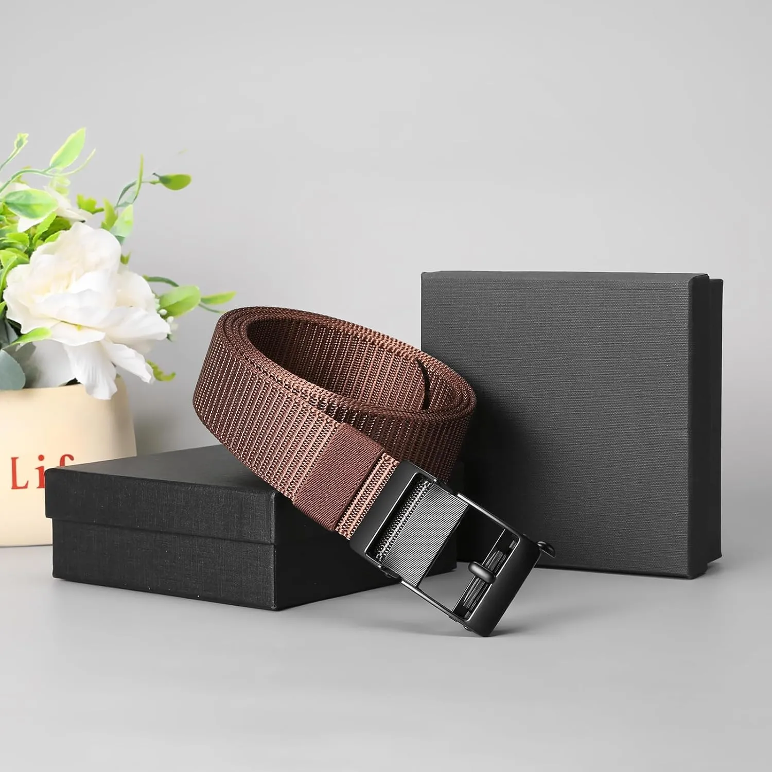 GOIACII Ratchet Tactical Gun Belt for Men Mens Golf Belt 1 3/8" Nylon Web Belt with Automatic Slide Buckle