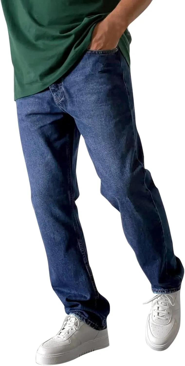 GOKKILRW Mens Relaxed Fit Straight Leg Jeans Fashion Baggy Comfort Plain Grunge Hip Hop Denim Pant Trendy Casual Denim Jogger