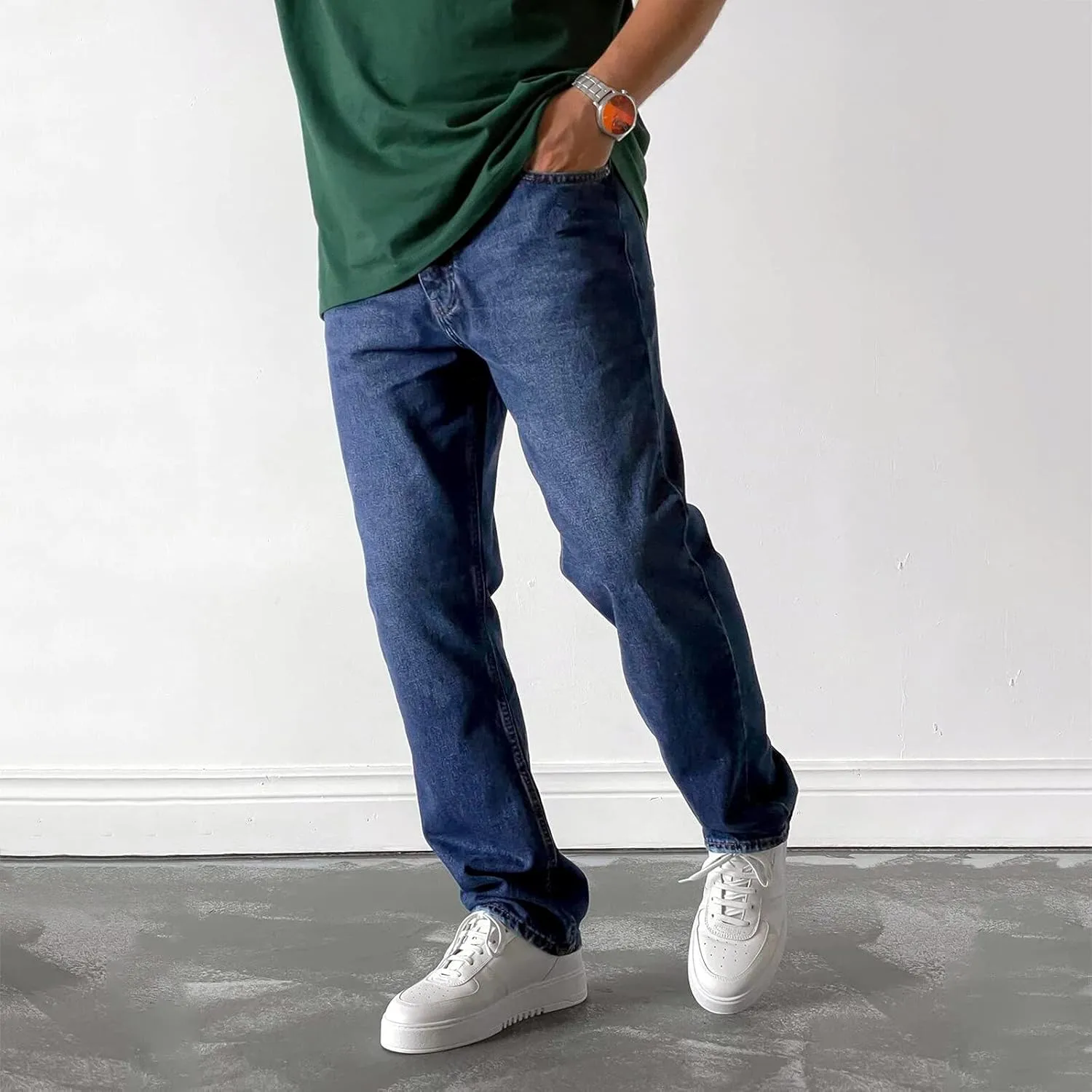 GOKKILRW Mens Relaxed Fit Straight Leg Jeans Fashion Baggy Comfort Plain Grunge Hip Hop Denim Pant Trendy Casual Denim Jogger