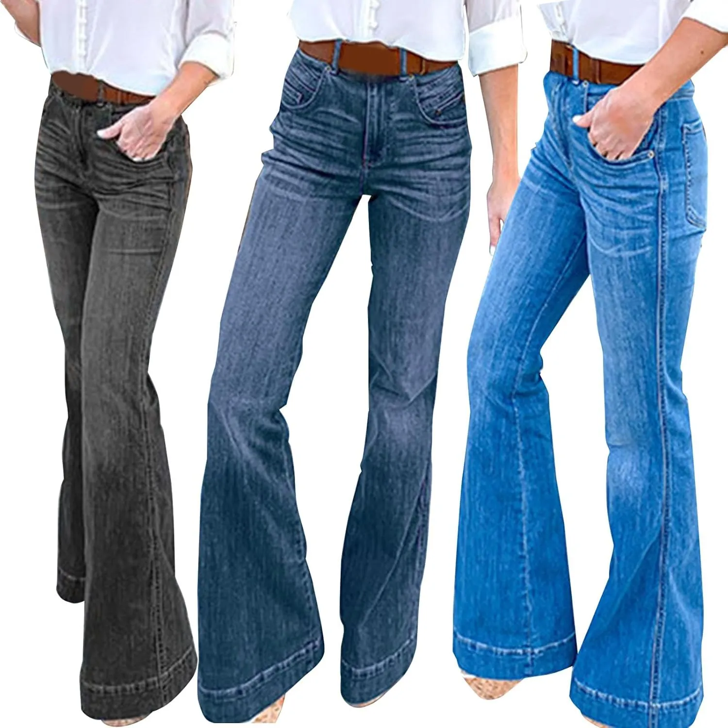 GOKKILRW Womens Oversized Bell Bottom Jeans High Waisted Wide Leg Casual Jeans Stretchy Bootcut Denim Pants Cotton Jeggings