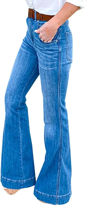 GOKKILRW Womens Oversized Bell Bottom Jeans High Waisted Wide Leg Casual Jeans Stretchy Bootcut Denim Pants Cotton Jeggings