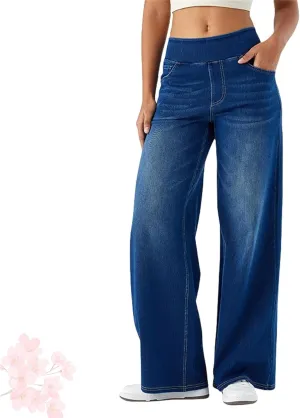 Grevela Pull Up Jeans, Tummy Control Straight High Waisted Multiple Pockets Wide Leg Pants, Grevela Stretch Jeans