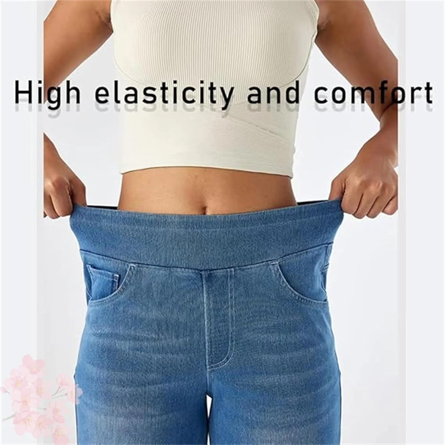 Grevela Pull Up Jeans, Tummy Control Straight High Waisted Multiple Pockets Wide Leg Pants, Grevela Stretch Jeans
