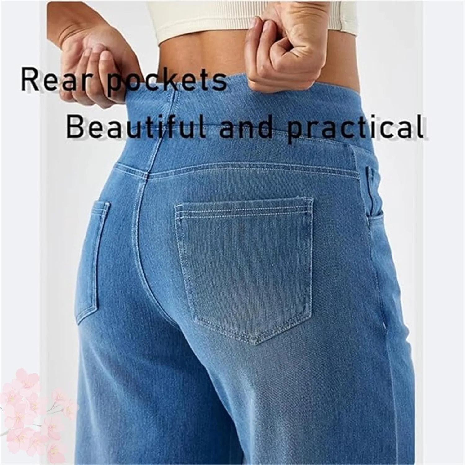 Grevela Pull Up Jeans, Tummy Control Straight High Waisted Multiple Pockets Wide Leg Pants, Grevela Stretch Jeans