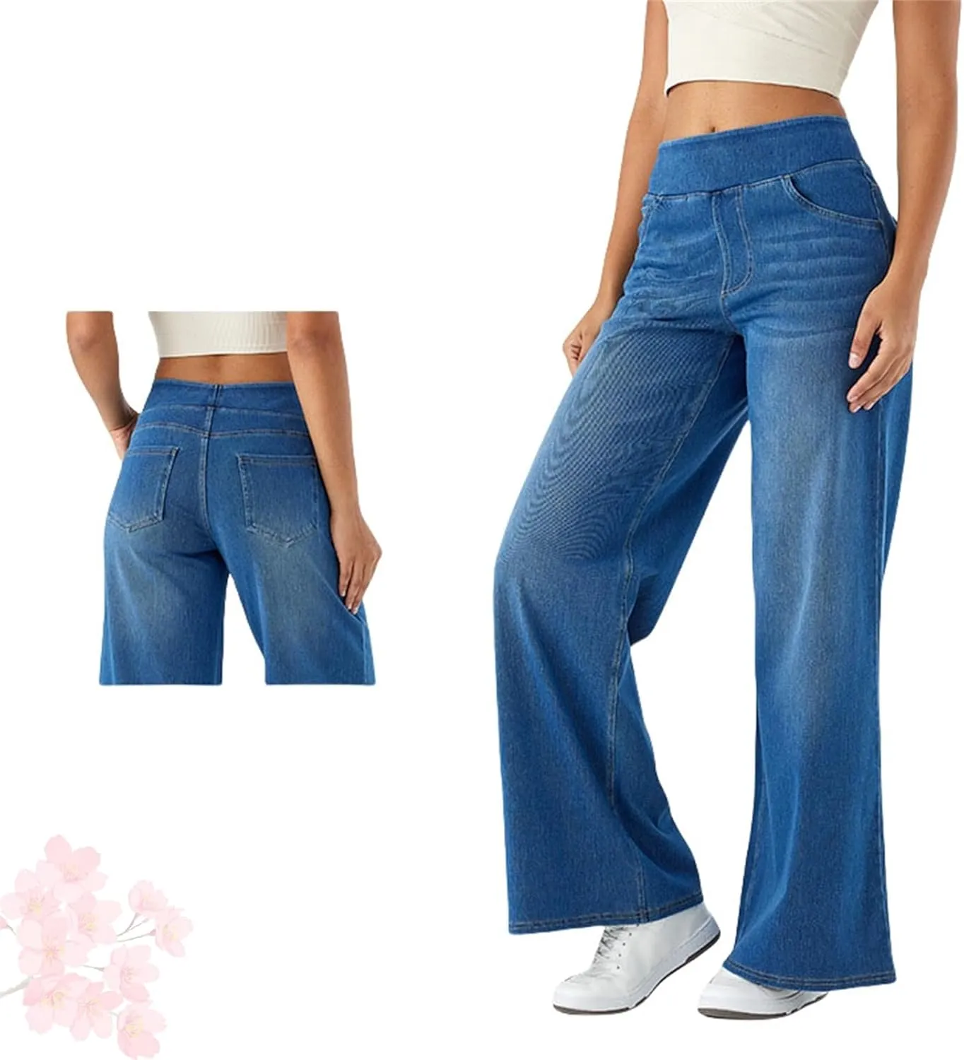 Grevela Pull Up Jeans, Tummy Control Straight High Waisted Multiple Pockets Wide Leg Pants, Grevela Stretch Jeans
