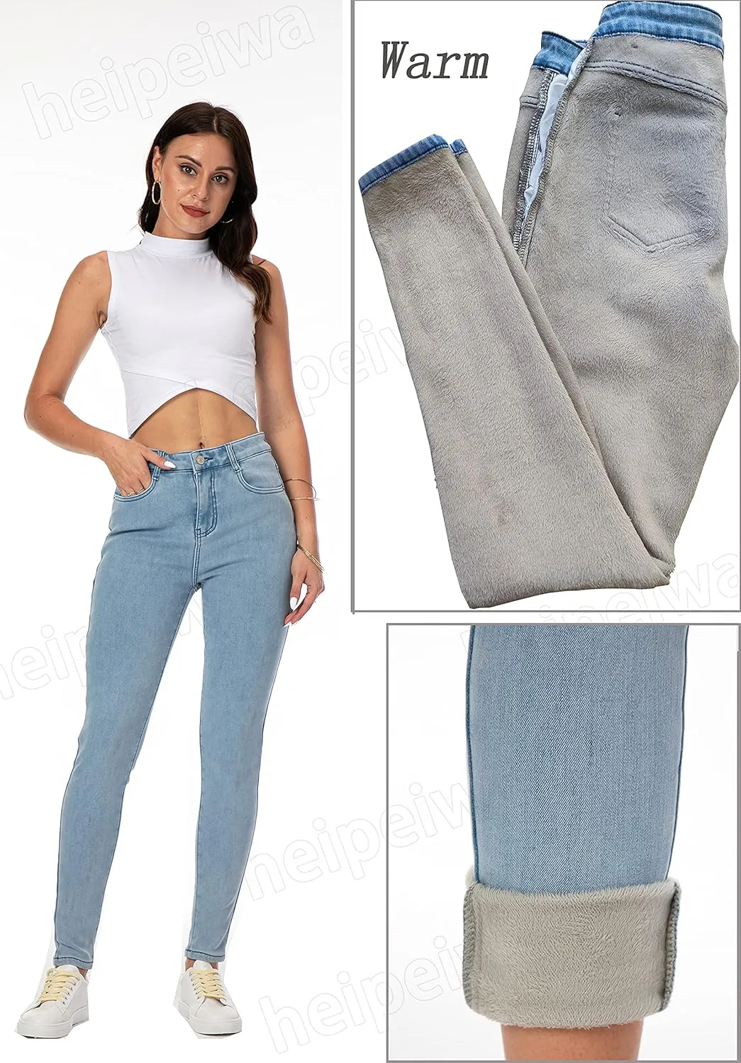 heipeiwa Women's Winter Jeans Fleece Lined Jeans Thermal Thick Skinny Denim Pants Slim Stretch Warm Jeggings