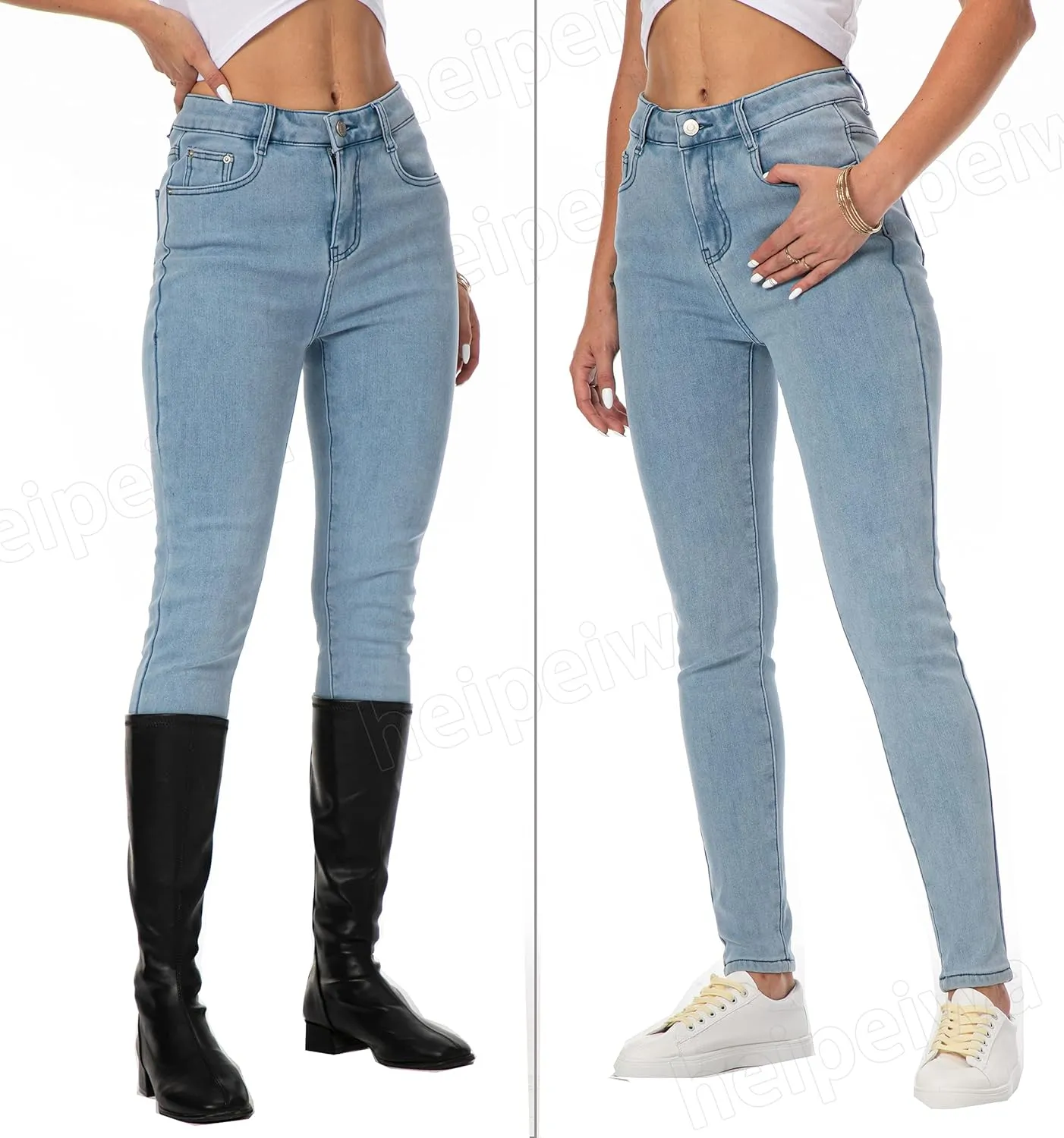 heipeiwa Women's Winter Jeans Fleece Lined Jeans Thermal Thick Skinny Denim Pants Slim Stretch Warm Jeggings