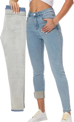 heipeiwa Women's Winter Jeans Fleece Lined Jeans Thermal Thick Skinny Denim Pants Slim Stretch Warm Jeggings