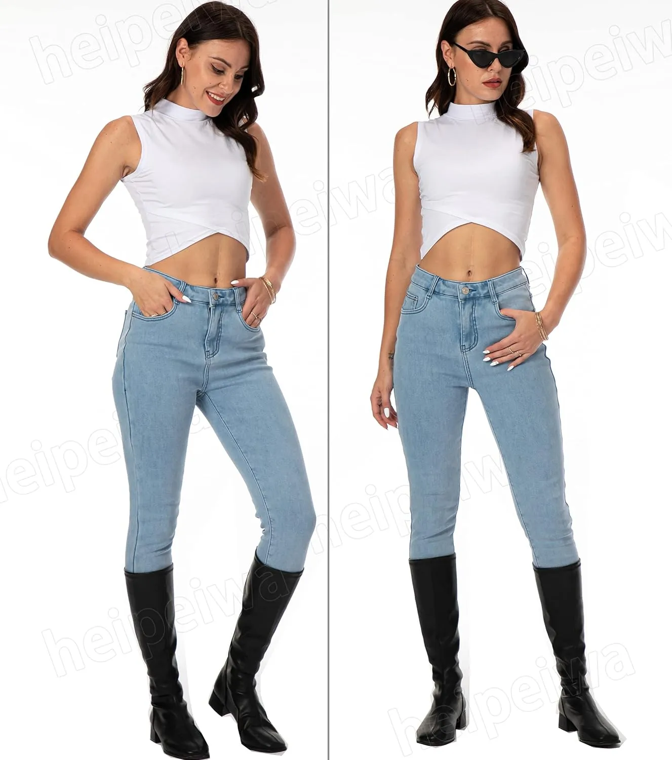 heipeiwa Women's Winter Jeans Fleece Lined Jeans Thermal Thick Skinny Denim Pants Slim Stretch Warm Jeggings