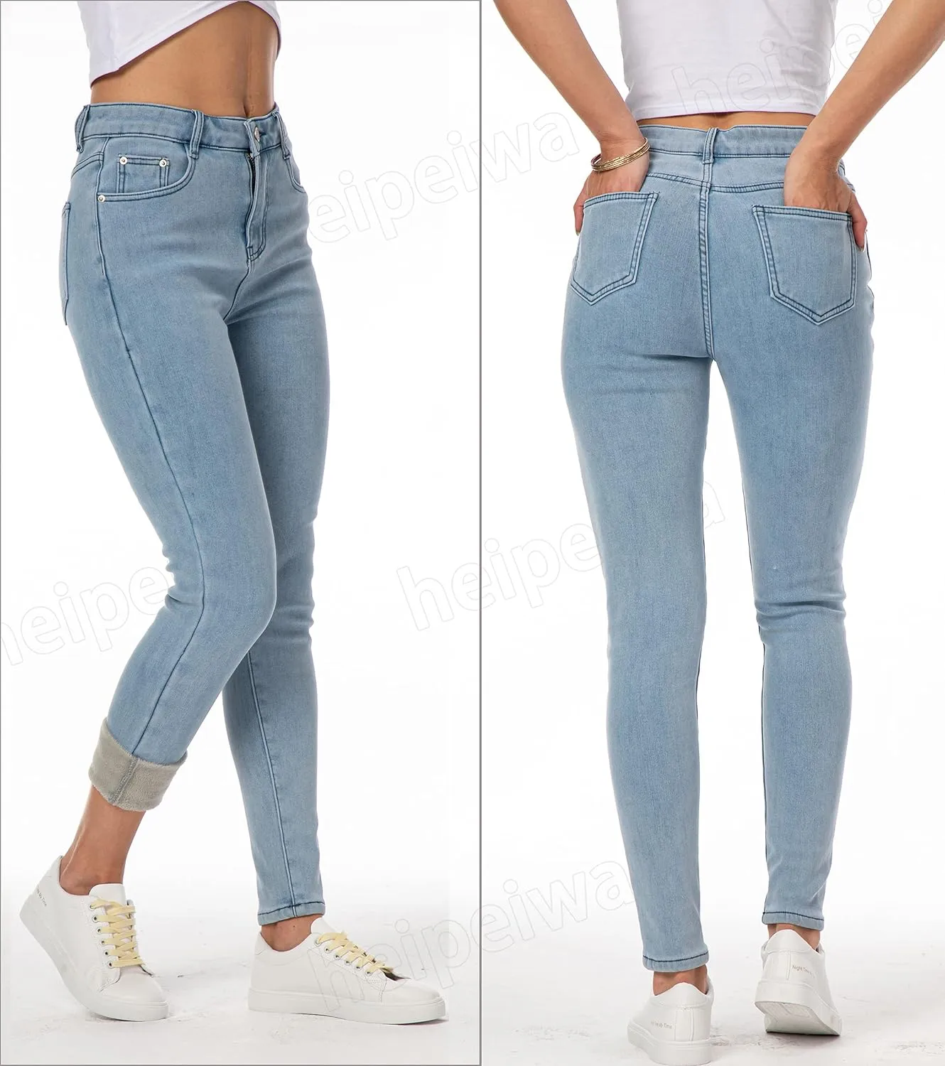 heipeiwa Women's Winter Jeans Fleece Lined Jeans Thermal Thick Skinny Denim Pants Slim Stretch Warm Jeggings