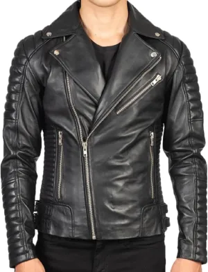 HIDE & SEEK Men’s Quilted Brando Asymmetrical Lightweight Biker Classic Leather Motorcycle Jacket