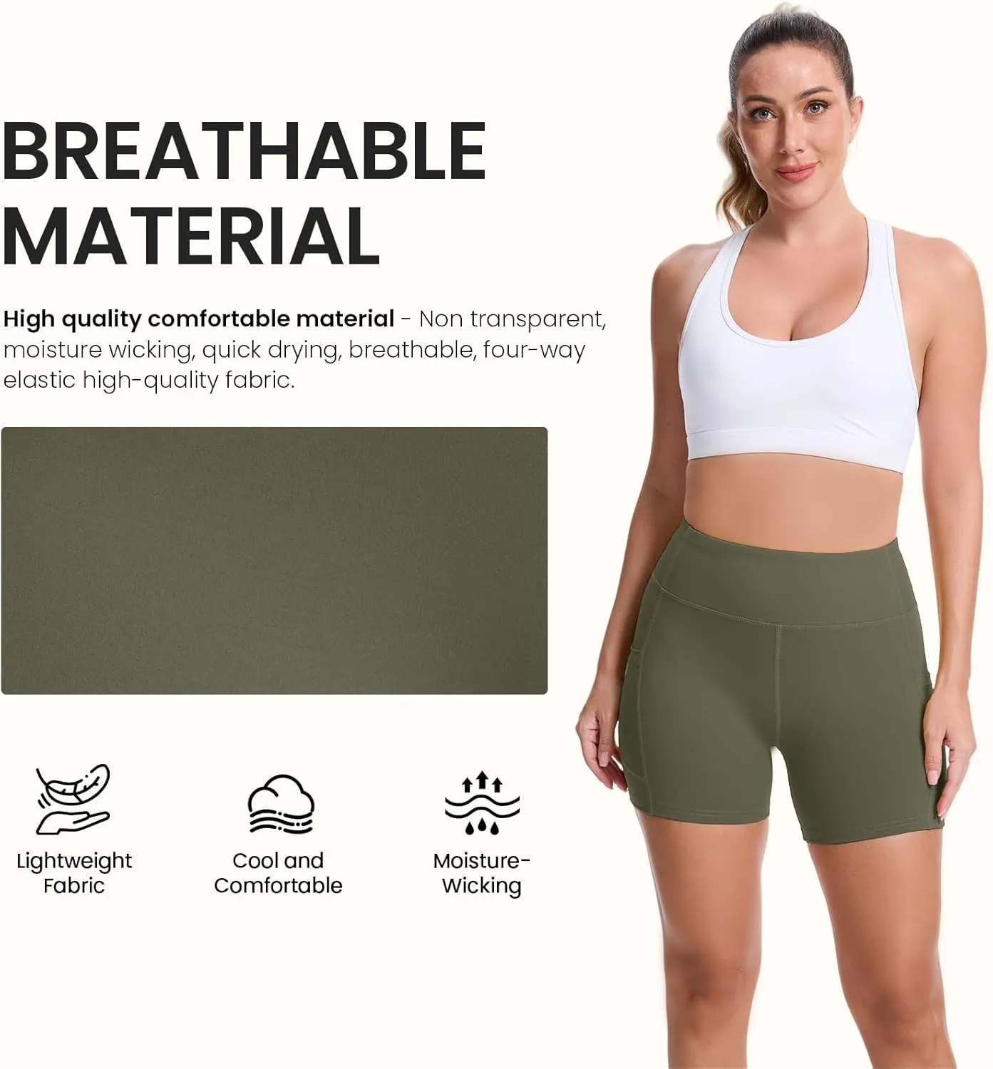 High Waisted Yoga Shorts for Women with Pockets - Buttery Soft Biker Shorts Tummy Control Workout Running Cycling