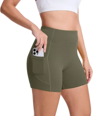 High Waisted Yoga Shorts for Women with Pockets - Buttery Soft Biker Shorts Tummy Control Workout Running Cycling