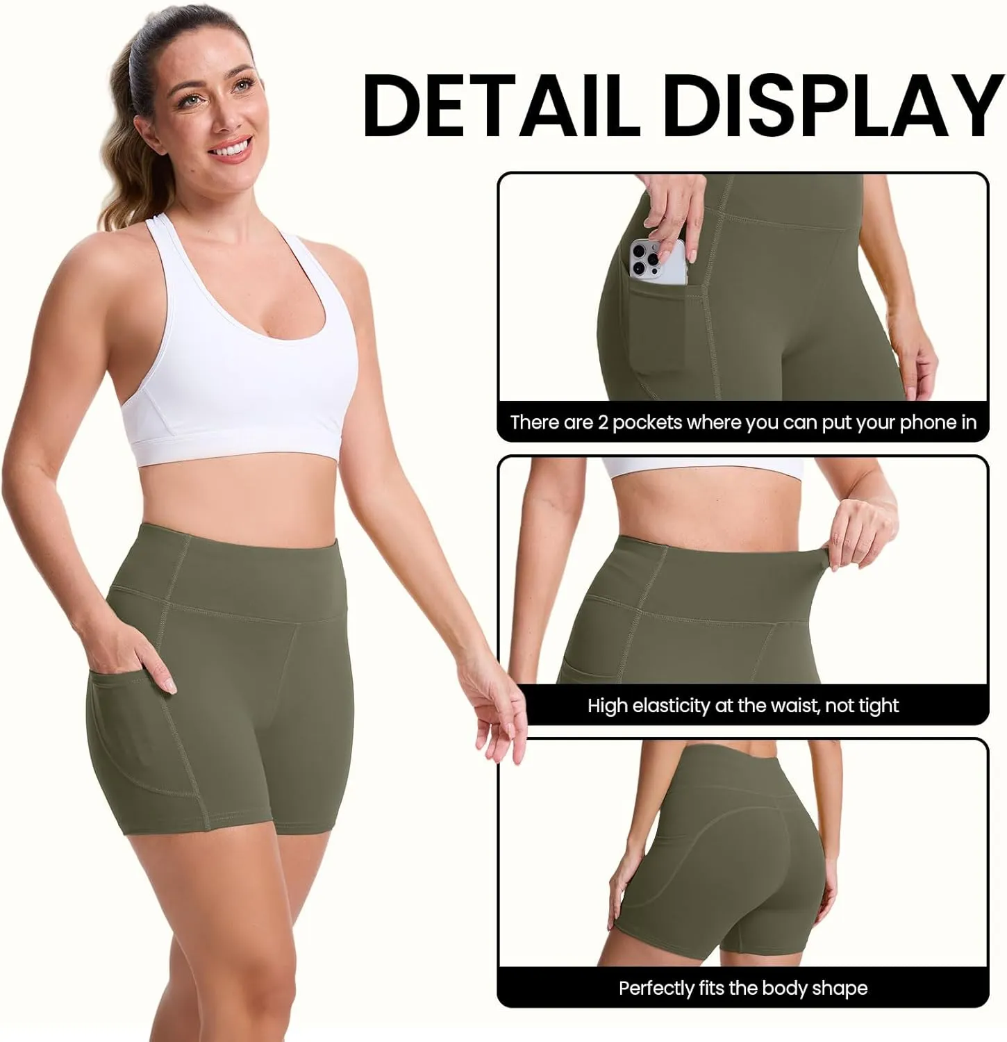 High Waisted Yoga Shorts for Women with Pockets - Buttery Soft Biker Shorts Tummy Control Workout Running Cycling