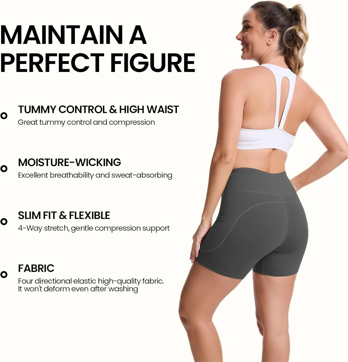 High Waisted Yoga Shorts for Women with Pockets - Buttery Soft Biker Shorts Tummy Control Workout Running Cycling