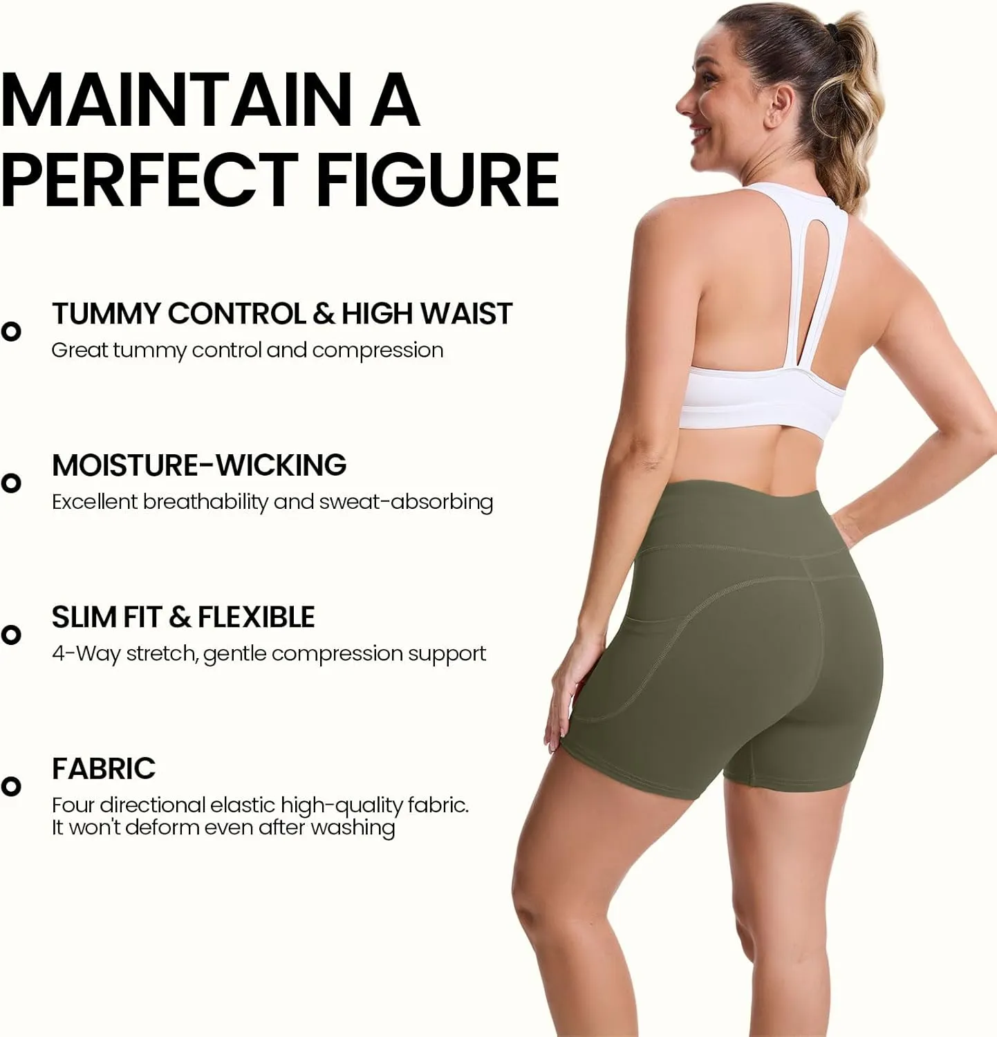 High Waisted Yoga Shorts for Women with Pockets - Buttery Soft Biker Shorts Tummy Control Workout Running Cycling