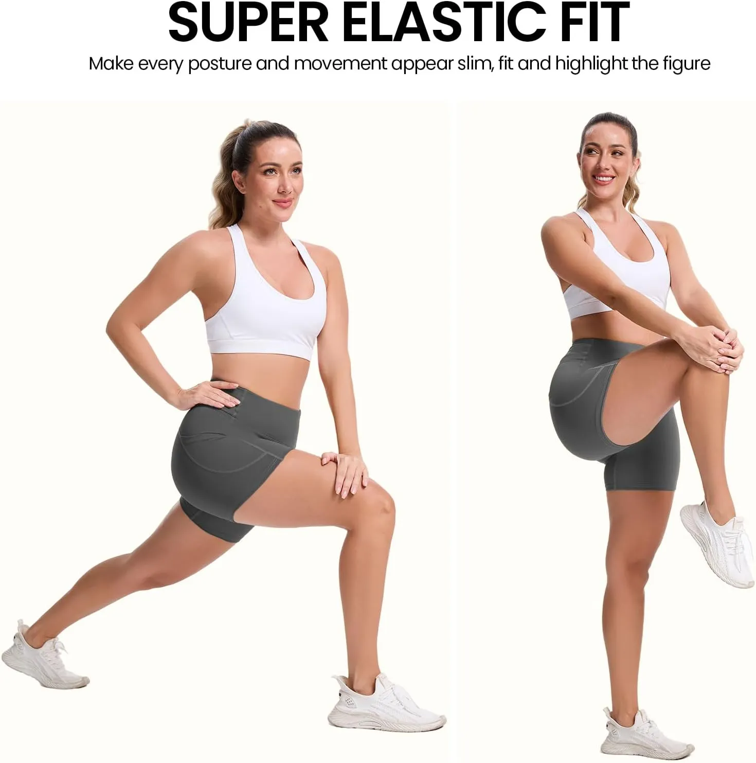 High Waisted Yoga Shorts for Women with Pockets - Buttery Soft Biker Shorts Tummy Control Workout Running Cycling
